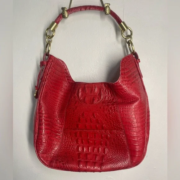 Brahmin Red Croc-Embossed Hobo Bag - Picture 1 of 10